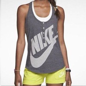 NIKE Gray Logo Henley Racerback Gym Vintage Tank Sz S‎
